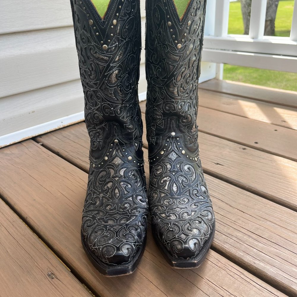 Women's Lucchese Sierra Black with Metallic Inlay Western Boot